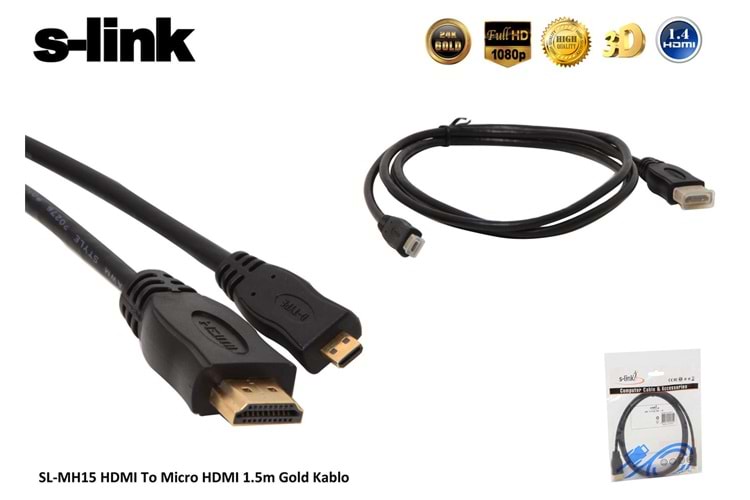 S-LINK Sl-MH15 1.5mt HDMI-M TO MİCRO HDMI-M GOLD
