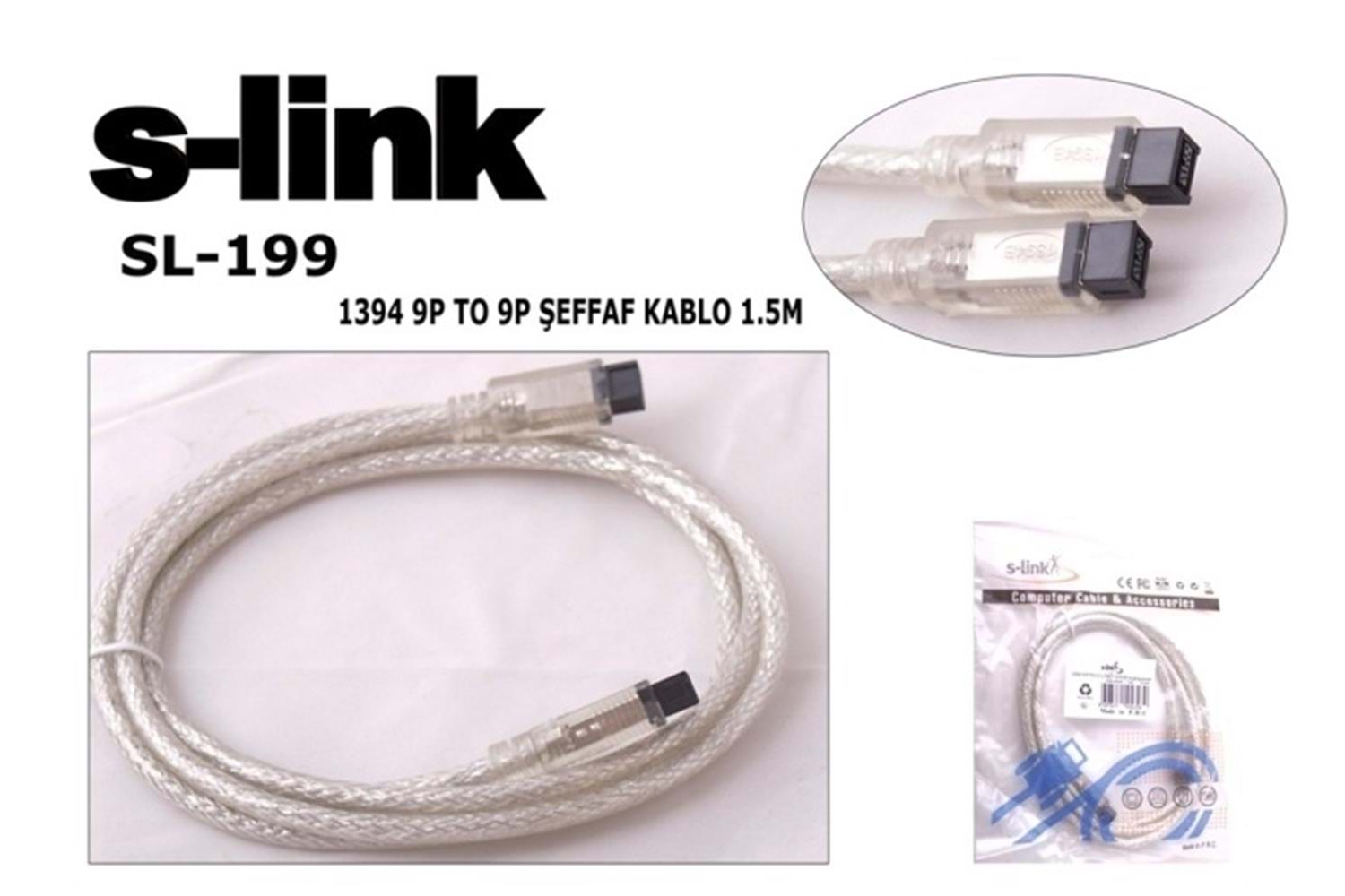 S-link SL-199 9pin To 9pin 1.5mt Firewire Kablo