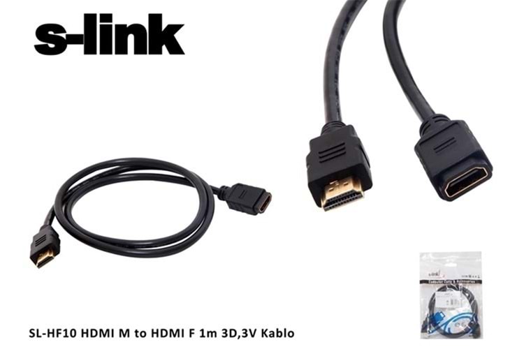 S-link SL-HF10 Hdmı m to Hdmı f 1 Mt 3d,3v Kablo Hdmı Erkek To Hdmı Dişi Uzatma