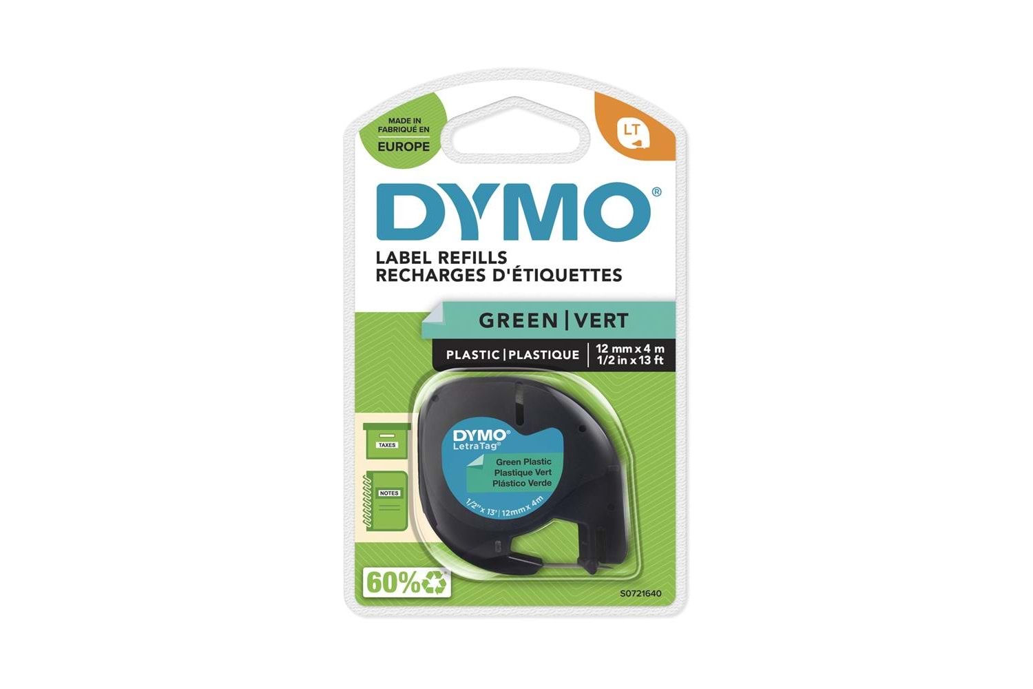 DYMO S0721640 LetraTag Plastik Şerit ( 12 mm X 4 mt ) , Yeşil (59425 ) 91204