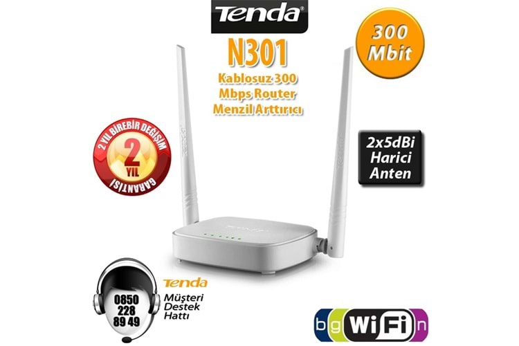 Tenda N301 300 Mbps 4 Port Router 2 Anten