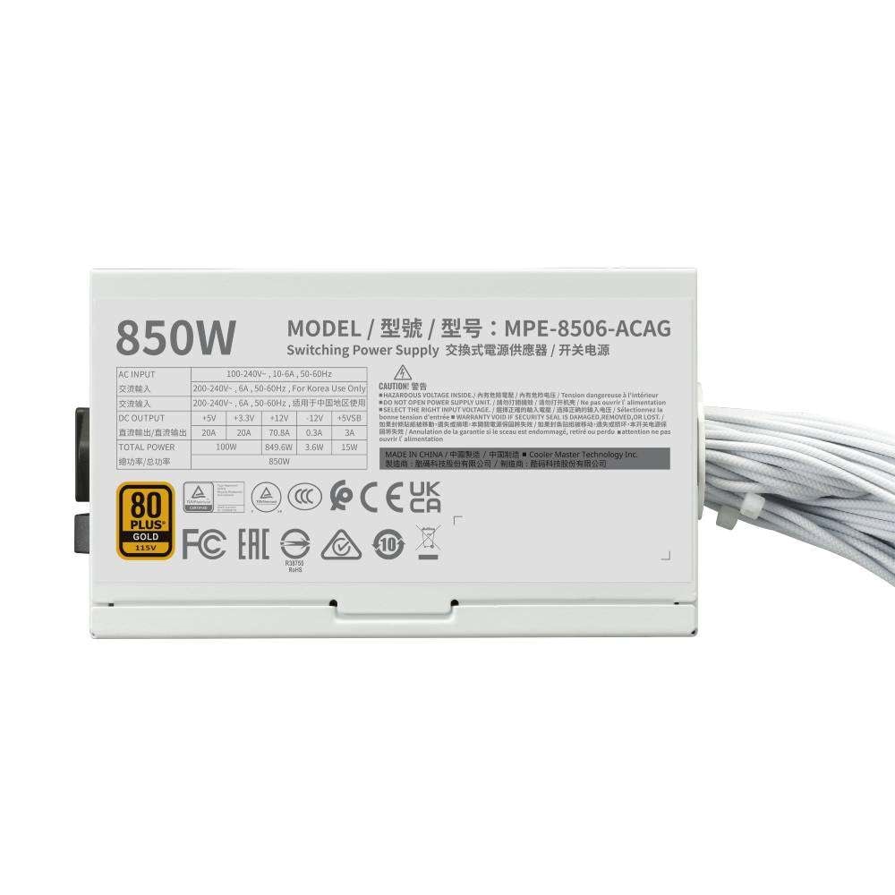 COOLERMASTER 850W 80+ GOLD MWE V3 MPE-8506-ACAG-GEU PCIE 5.0 Tam Modüler Power Supply Beyaz