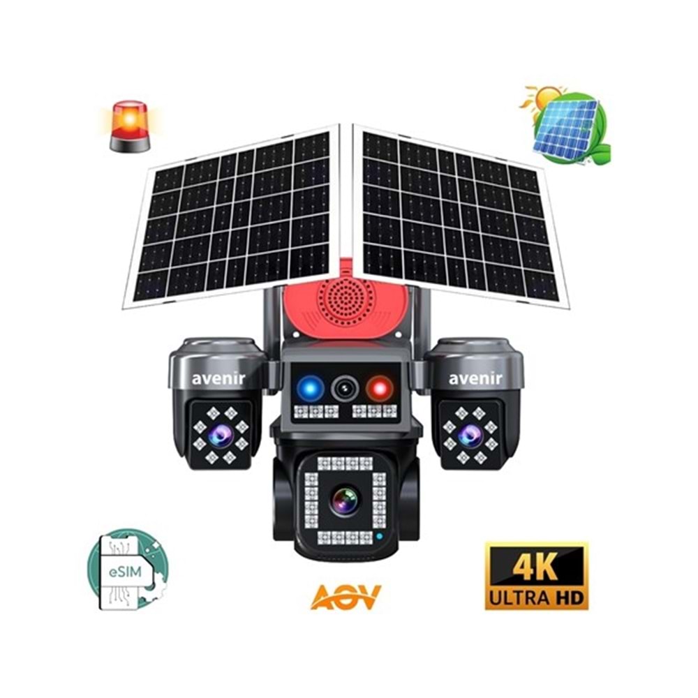 AVENIR 4MP Speed Dome E-Sim 4kameralı Solar IP Kamera AV-S445