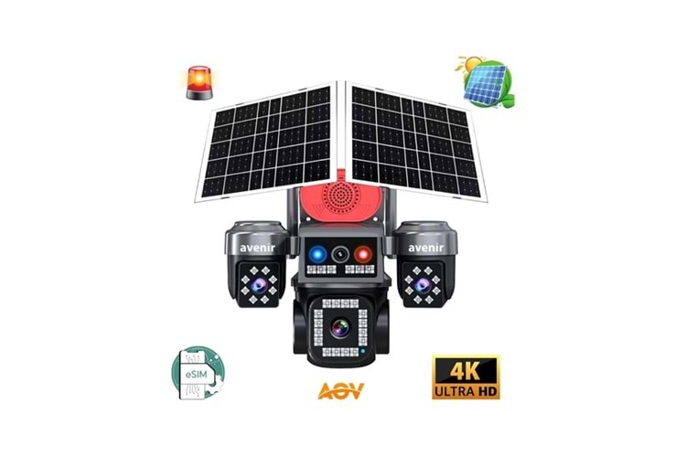 AVENIR 4MP Speed Dome E-Sim 4kameralı Solar IP Kamera AV-S445