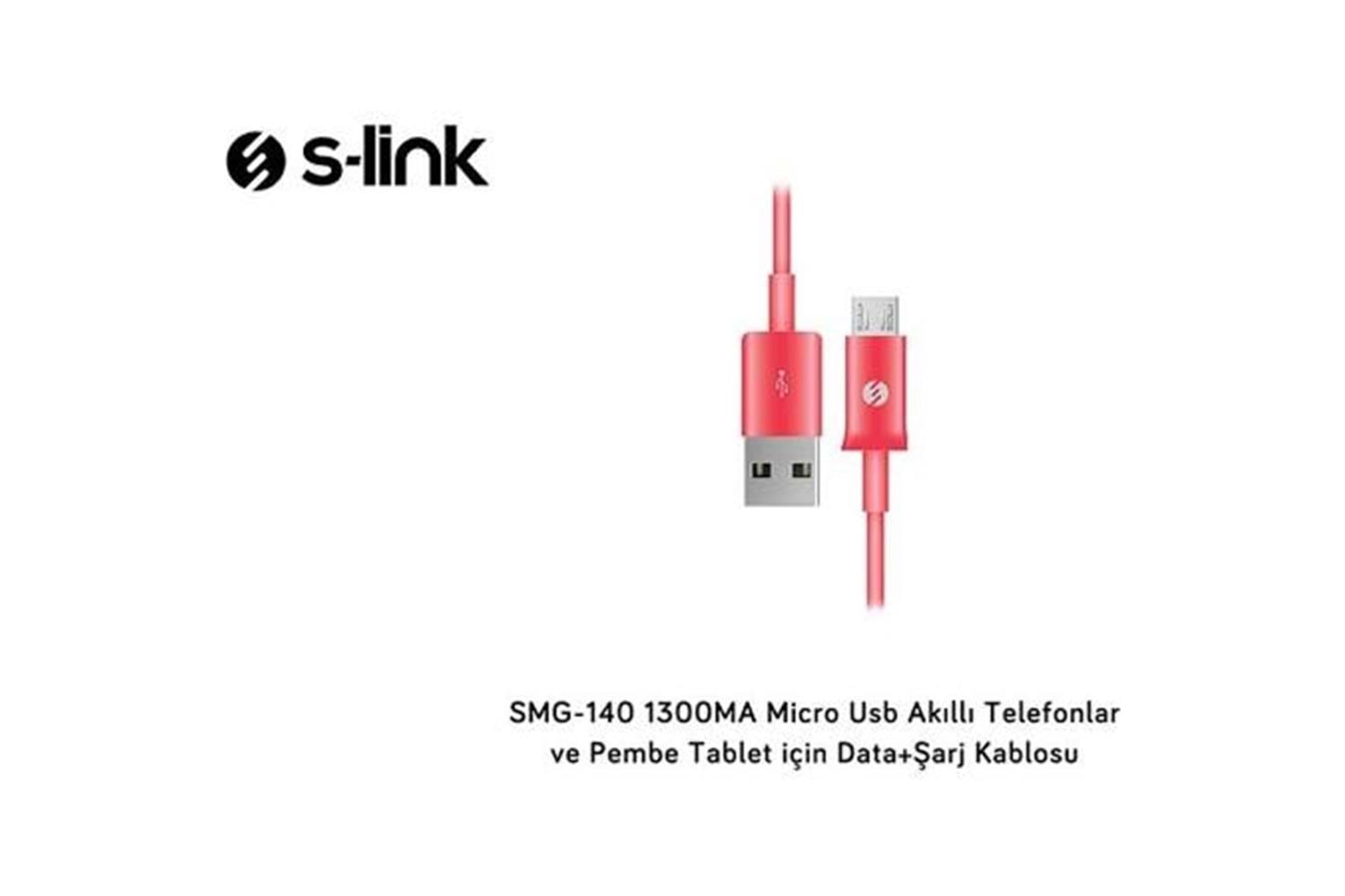 S-link SMG-140 1.3a Micro Usb pembe Data+Şarj Kablosu