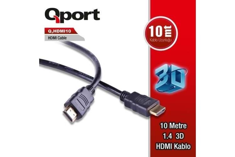 QPORT 10metre Q-HDMI10 HDMI Kablo 3D Gold 1.4v