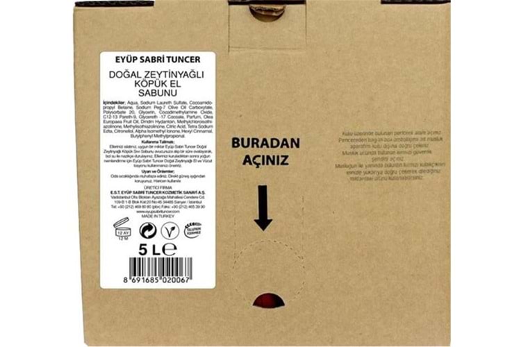 Eyüp Sabri Tuncer Zeytinyağlı Sıvı Sabun 5lt Bag In Box Endüstriyel
