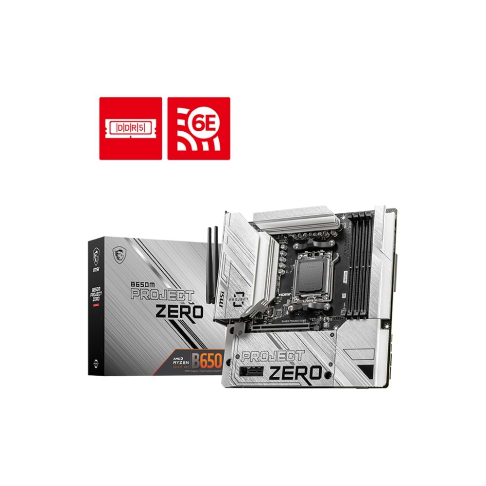 MSI B650M PROJECT ZERO WIFI6E DDR5 HDMI-DP TYPEC PCIE 4.0 AM5 mATX