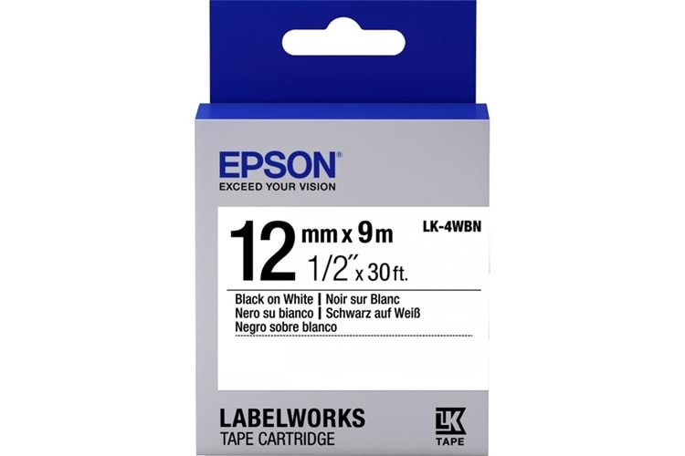 Epson LK-4WBN Standart BEYAZ Üzeri SİYAH 12MM 9Metre Etiket