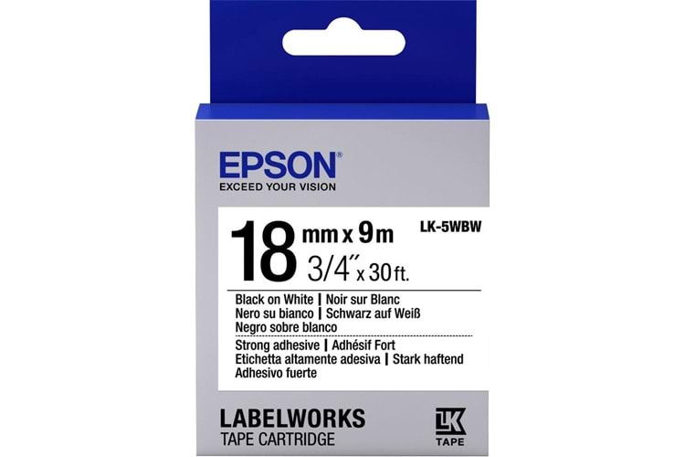 Epson LK-5WBW Strong Siyah Üzeri Beyaz 18MM 9Metre Etiket