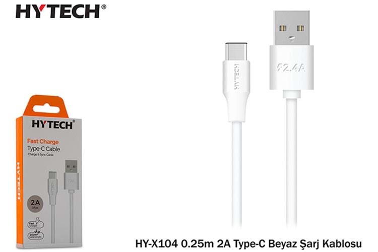 Hytech HY-X104 0.25m 2A Type-C Beyaz Şarj Kablosu
