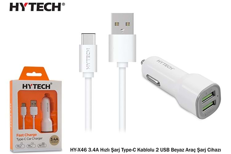 Hytech HY-X46 3.4A Hızlı Şarj Type-C Kablolu 2 USB