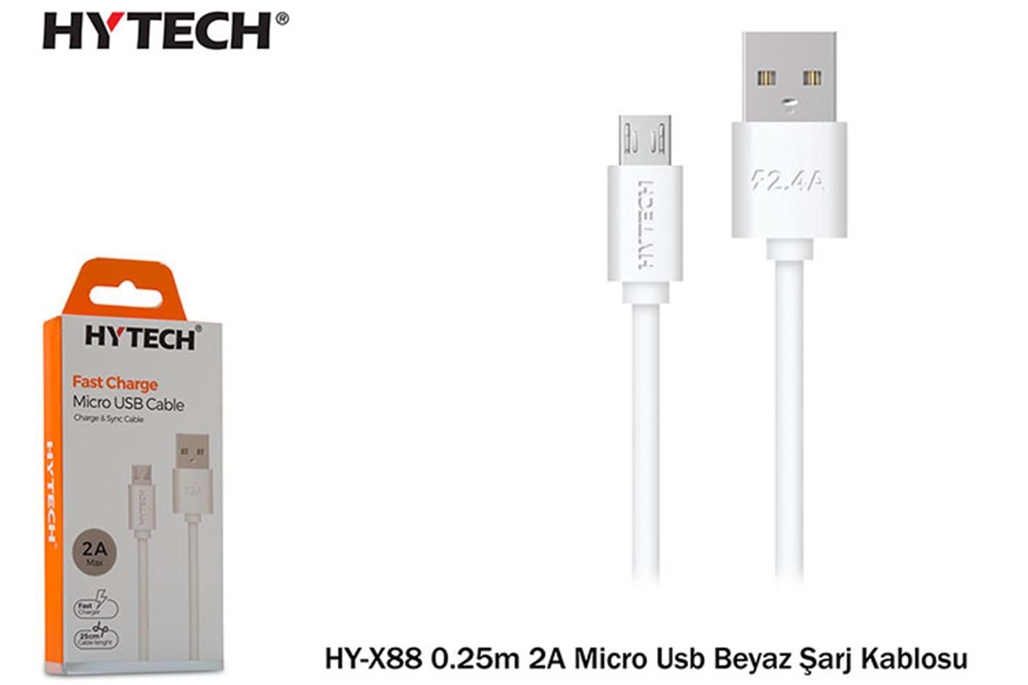 Hytech HY-X88 0.25m 2A Micro Usb Beyaz Şarj Kablos