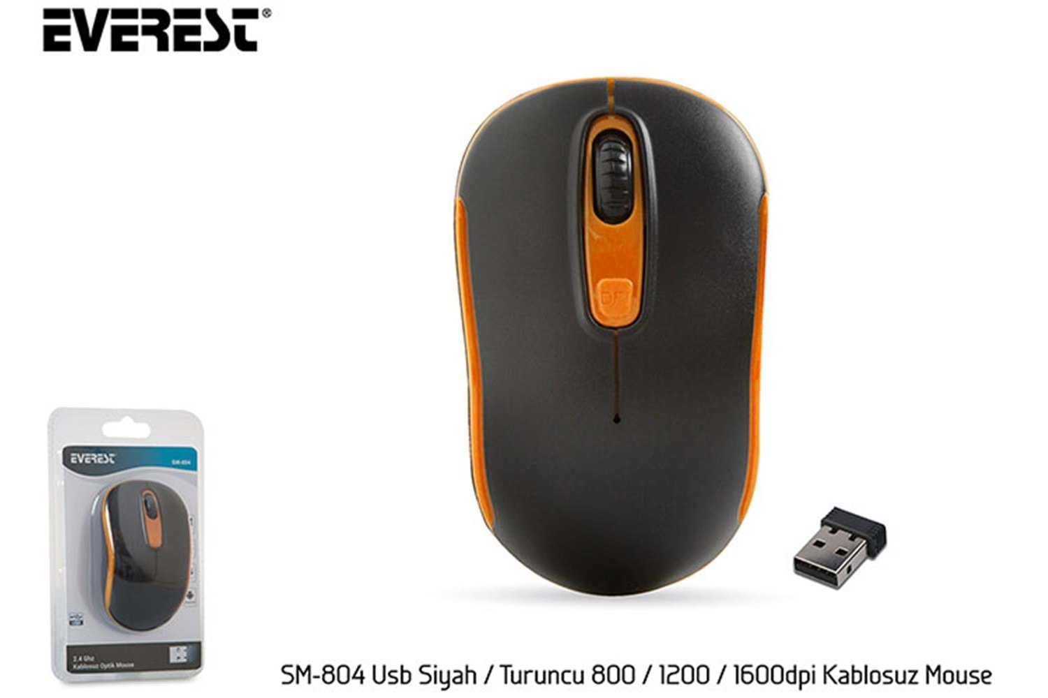 Everest SM-804 Usb Siyah-Turuncu 800-1200-1600dpi Kablosuz Mouse