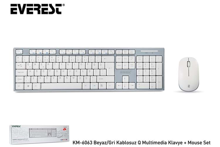 Everest KM-6063 Beyaz-Gri Kablosuz Q Multimedia Klavye + Mouse Set