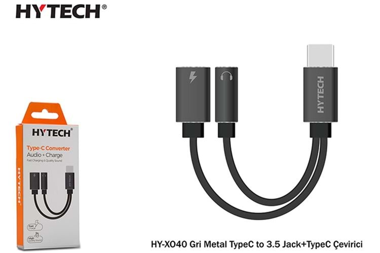 Hytech HY-XO40 Gri Metal TypeC to 3.5 jack+TypeC Çevirici