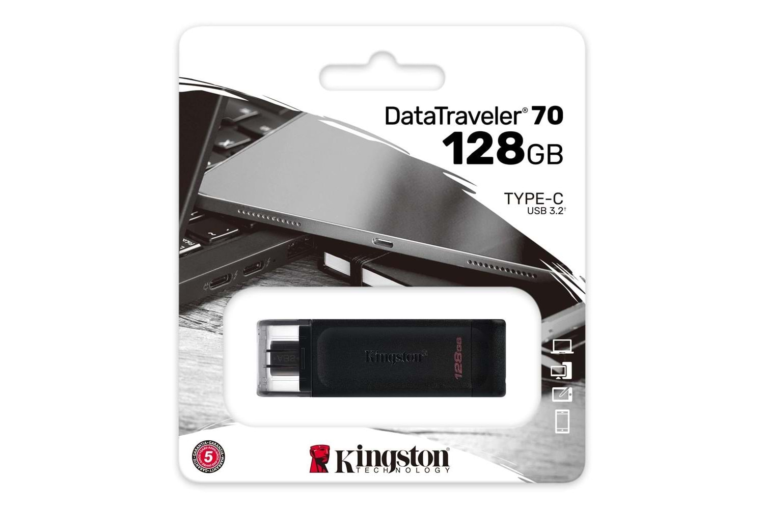 Kingston DT70 128GB USB-C 3.2 Gen 1 Type-C Flash Bellek