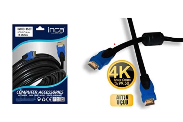 Inca IMHD-150T 15mt 4K 1,4 V 3 D Altın Uçlu Hdmı To Hdmı Kablo (99,5 Bakır)