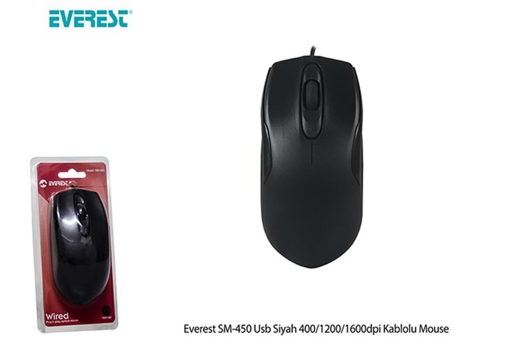 Everest SM-450 Usb Siyah 400-1200-1600dpi Kablolu Mouse