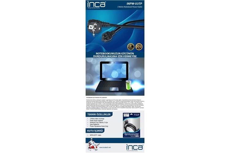 Inca Inpw-03tp 3mt Notebook Power Kablosu