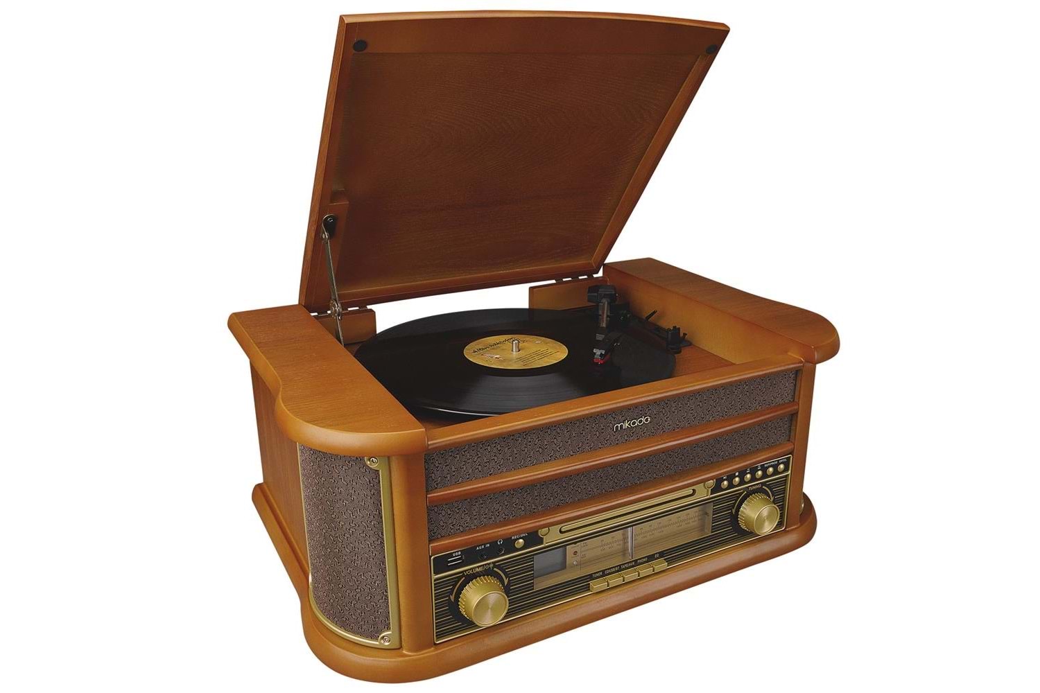 Mikado Nostalgia MN-P325 DÖNENCE Pikap Ahşap 2X5W Stereo Spk MP3 Çalar USB-Radyo-CD-Kaset -BT Müzik