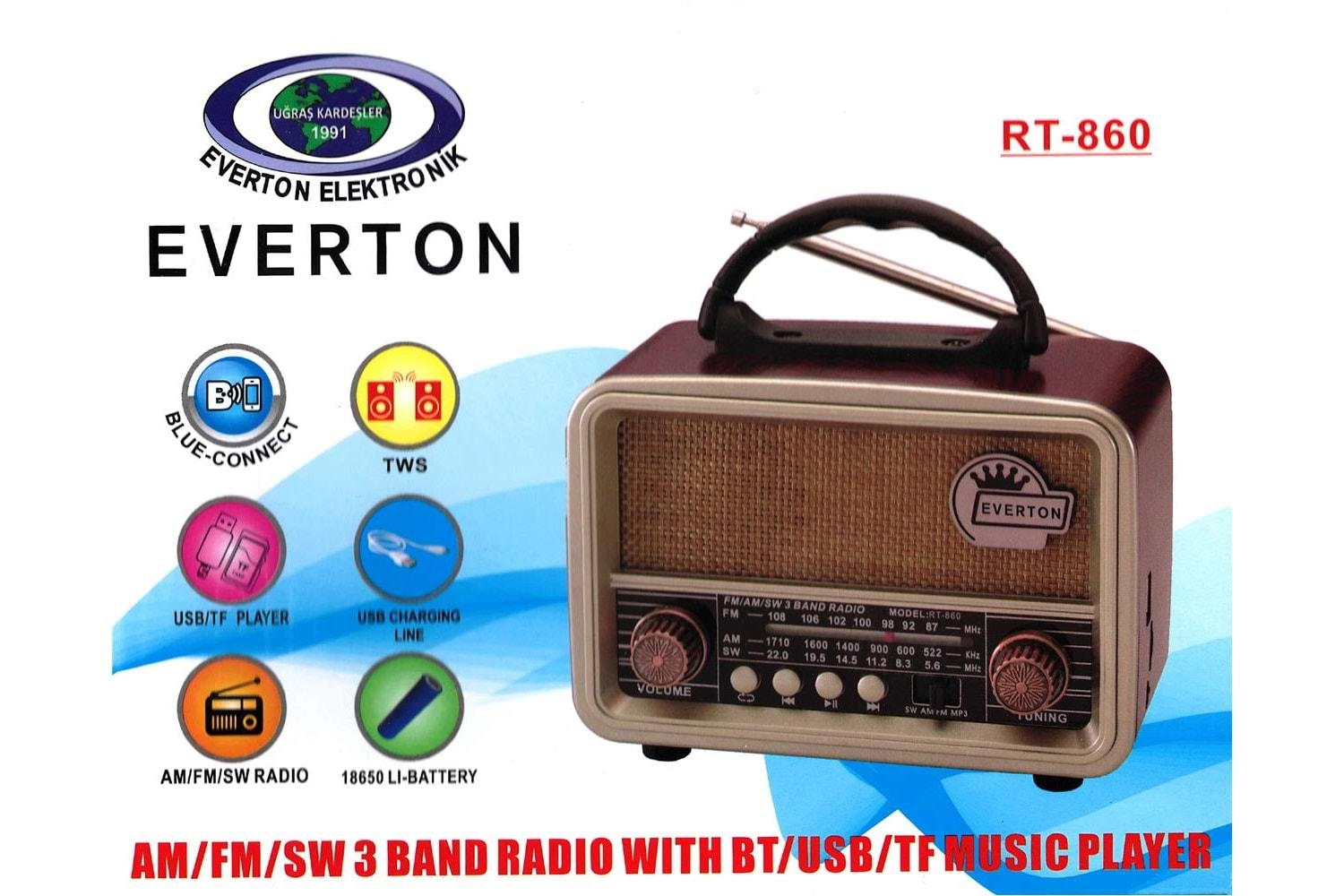 Everton Rt-860 Bluetooth Fm-usb-sd- Şarjlı Nostalji Radyo