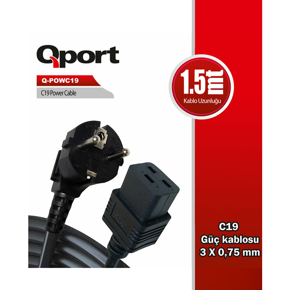 QPORT 1.5metre Q-POWC19 Power Kablosu Güç Kaynakları İçin