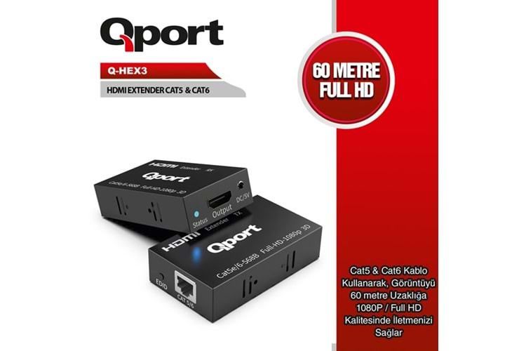 QPORT Q-HEX3 HDMI-CAT6 60metre HDMI Extender